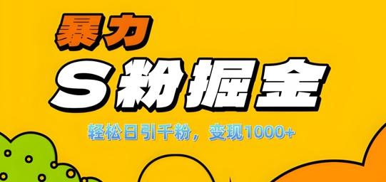 单人单机日引千粉，变现1k+，S粉流量掘金计划攻略【揭秘】-百货大全