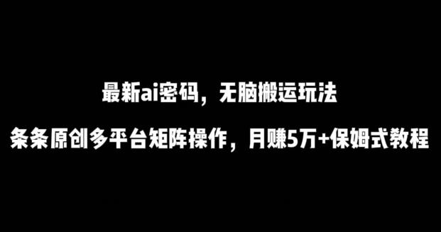 最新ai流量密码，傻瓜式搬运玩法，条条原创，多平台矩阵操作，月赚5万+保姆式教程【揭秘】-百货大全