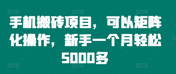 手机搬砖项目，可以矩阵化操作，新手一个月轻松5000多-百货大全