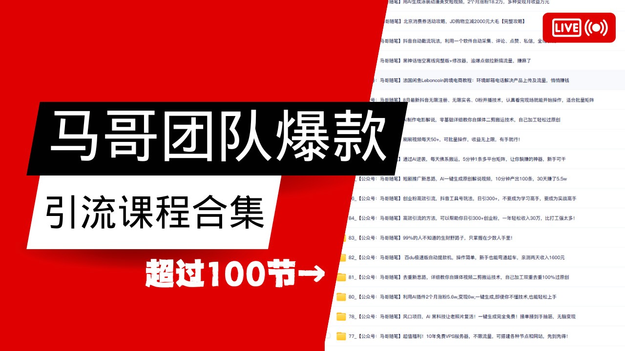 马哥团队【122节】最全项目爆款引流课程合集【持续更新】-百货大全