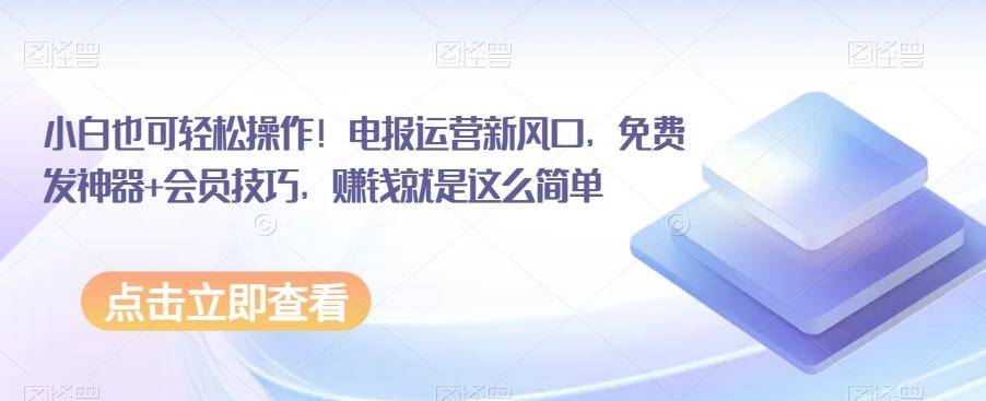 小白也可轻松操作！电报运营新风口，免费发神器+会员技巧，赚钱就是这么简单-百货大全