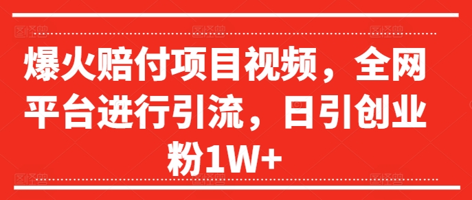 爆火赔付项目视频，全网平台进行引流，日引创业粉1W+【揭秘】-百货大全