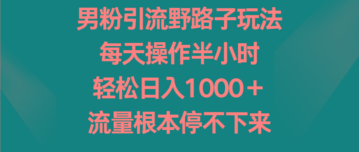 男粉引流野路子玩法，每天操作半小时轻松日入1000＋，流量根本停不下来-百货大全
