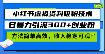 小红书虚拟资料吸粉技术，日暴力引流300+创业粉，方法简单高效，收入稳…-百货大全