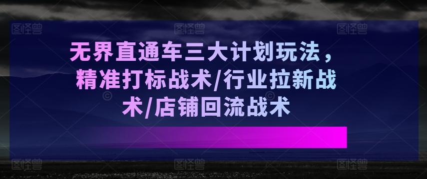 无界直通车三大计划玩法，精准打标战术/行业拉新战术/店铺回流战术-百货大全