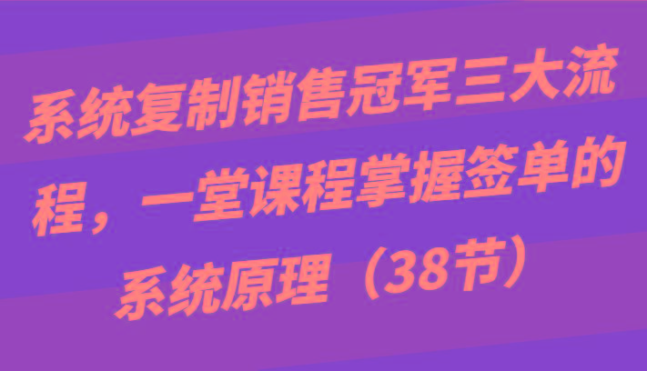 系统复制销售冠军三大流程，一堂课程掌握签单的系统原理(38节)-百货大全
