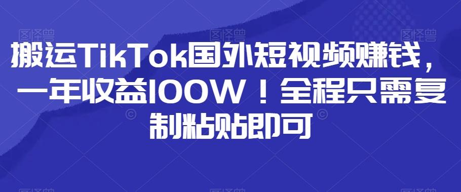 搬运TikTok国外短视频赚钱，一年收益100W！全程只需复制粘贴即可-百货大全