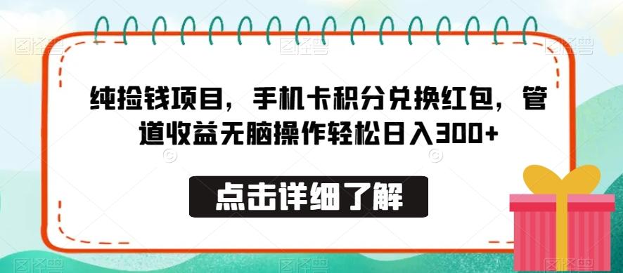 纯捡钱项目，手机卡积分兑换红包，管道收益无脑操作轻松日入300+-百货大全