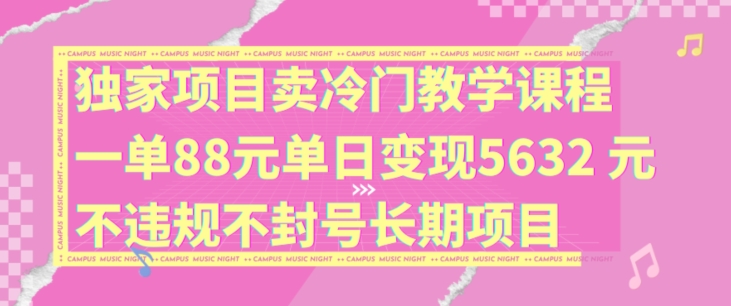 独家项目卖冷门教学课程一单88元单日变现5632元违规不封号长期项目【揭秘】-百货大全