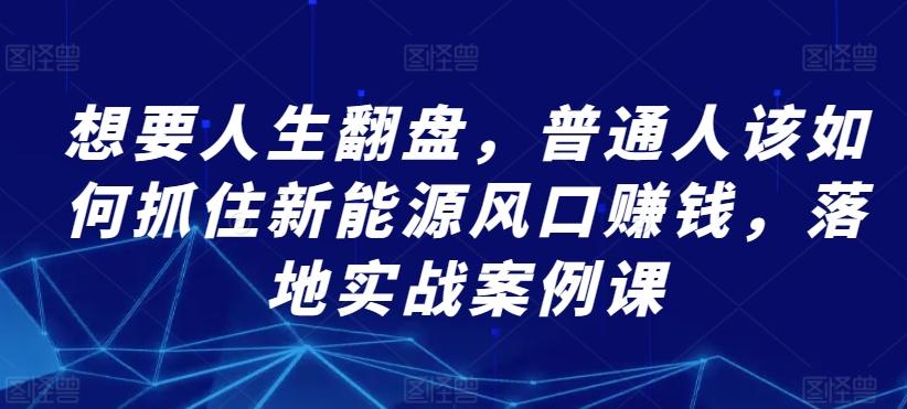 想要人生翻盘，普通人该如何抓住新能源风口赚钱，落地实战案例课-百货大全
