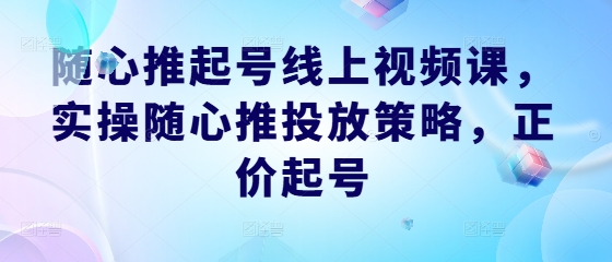 随心推起号线上视频课，实操随心推投放策略，正价起号-百货大全
