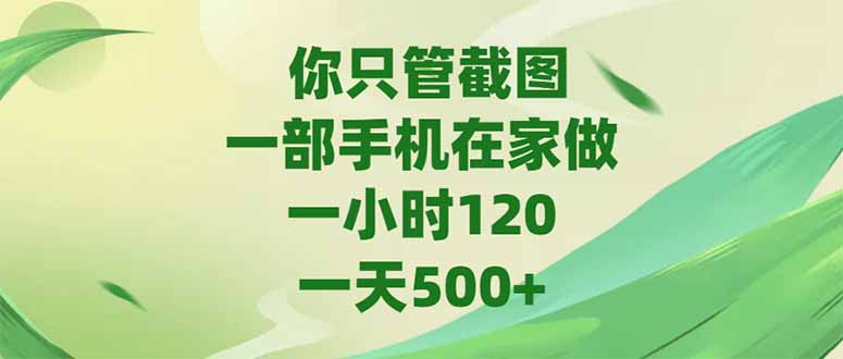 你只管截图，一部手机在家做，一小时120，-天500+-百货大全