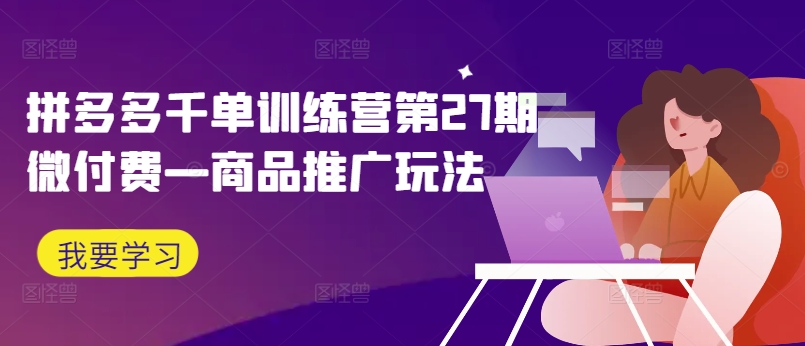 拼多多千单训练营第27期微付费—商品推广玩法-百货大全