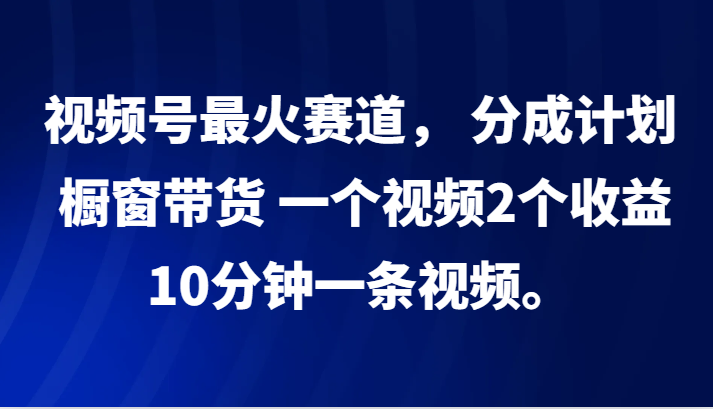 视频号最火赛道， 分成计划， 橱窗带货，一个视频2个收益，10分钟一条视频。-百货大全
