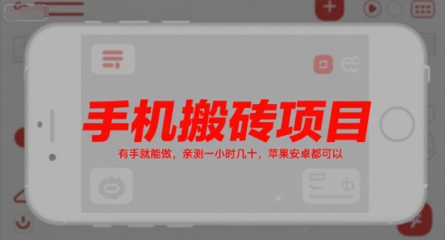手机搬砖项目，有手就能做，亲测一小时几十，苹果安卓都可以-百货大全