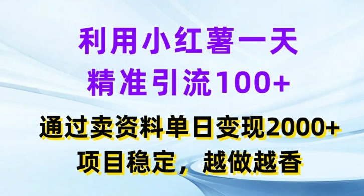 利用小红书一天精准引流100+，通过卖项目单日变现2k+，项目稳定，越做越香【揭秘】-百货大全