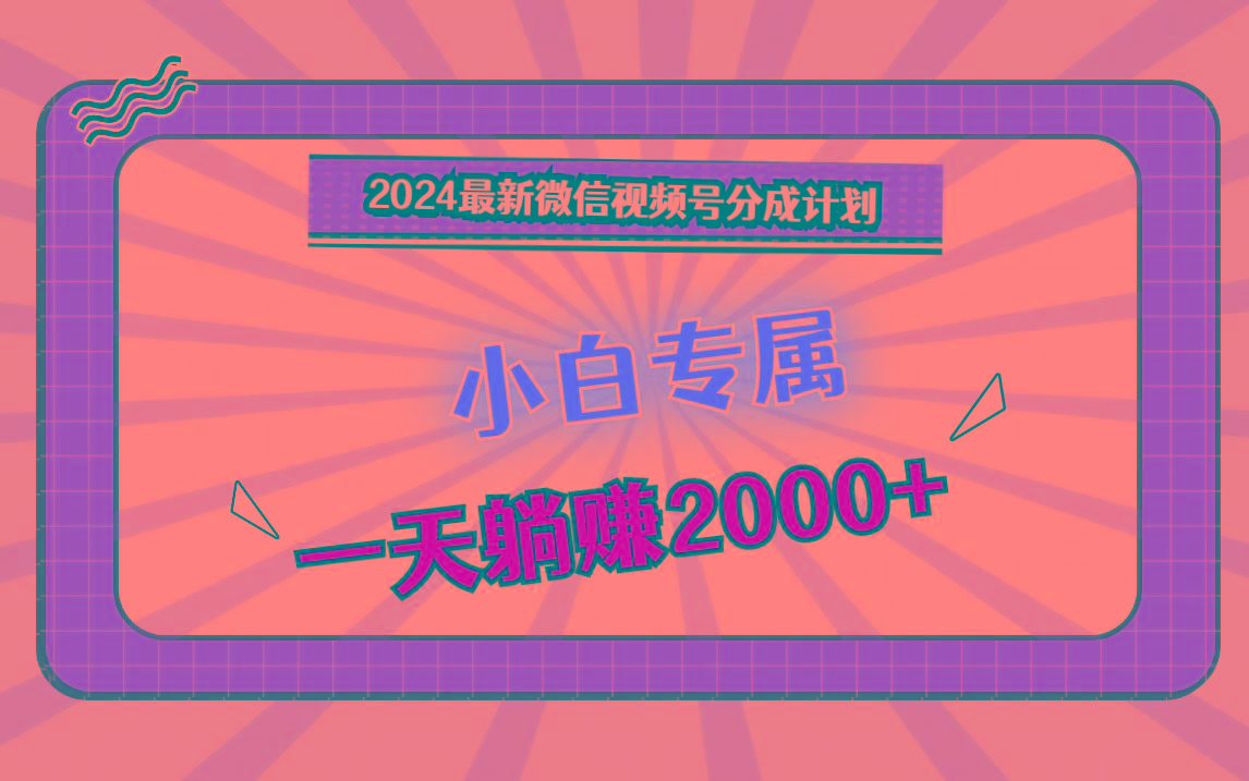 2024最新微信视频号分成计划，对新人友好，一天躺赚2000+-百货大全