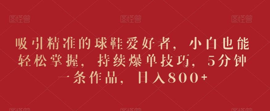 吸引精准的球鞋爱好者，小白也能轻松掌握，持续爆单技巧，5分钟一条作品，日入800+【揭秘】-百货大全