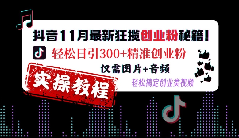 抖音11月最新狂揽创业粉秘籍，轻松日引300+精准创业粉，仅需图片+音频，轻松搞定创业类视频-百货大全