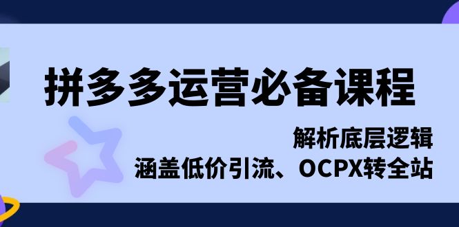拼多多运营必备课程，解析底层逻辑，涵盖低价引流、OCPX转全站-百货大全