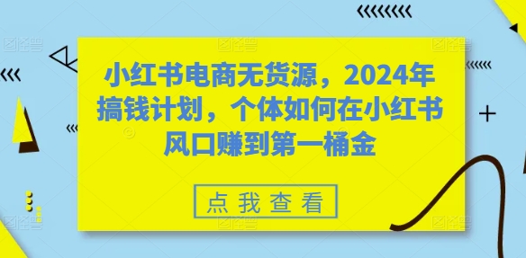 小红书电商无货源，2024年搞钱计划，个体如何在小红书风口赚到第一桶金-百货大全