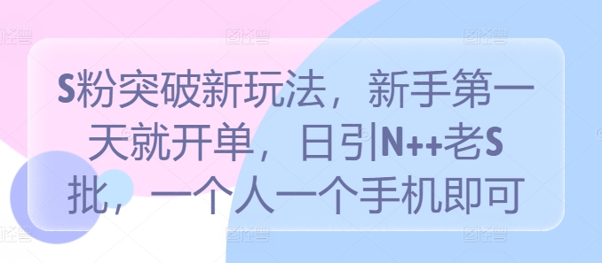 S粉突破新玩法，新手第一天就开单，日引N++老S批，一个人一个手机即可【揭秘】-百货大全
