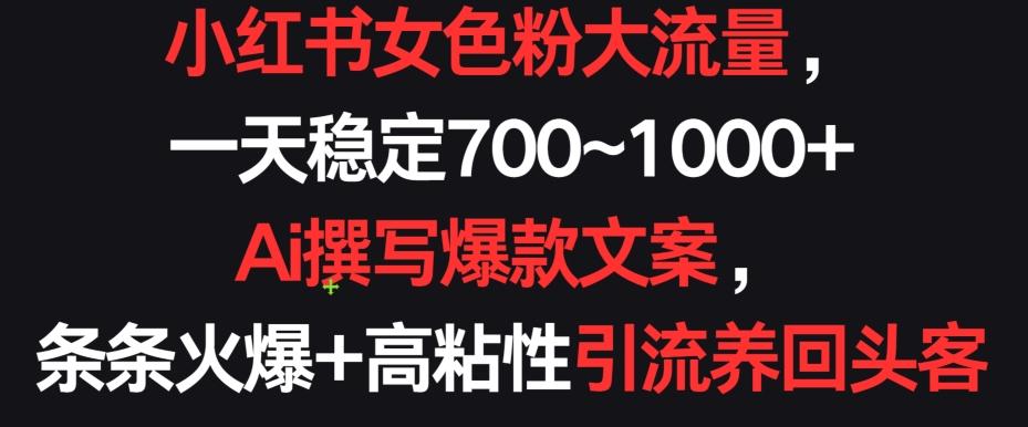 小红书女色粉大流量，一天稳定700~1000+  Ai撰写爆款文案，条条火爆+高粘性引流养回头客【揭秘】-百货大全