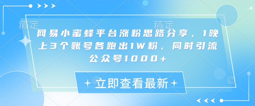 网易小蜜蜂平台涨粉思路分享，1晚上3个账号各跑出1W粉，同时引流公众号1000+-百货大全