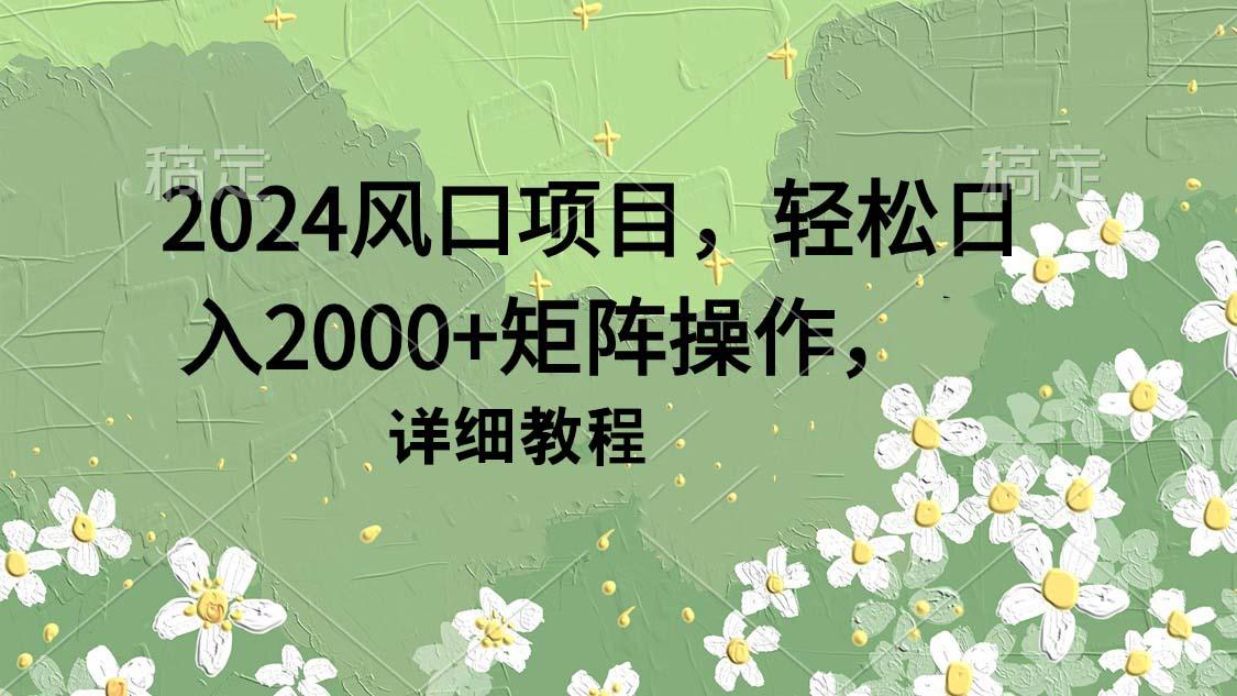 (9652期)2024风口项目，轻松日入2000+矩阵操作，详细教程-百货大全