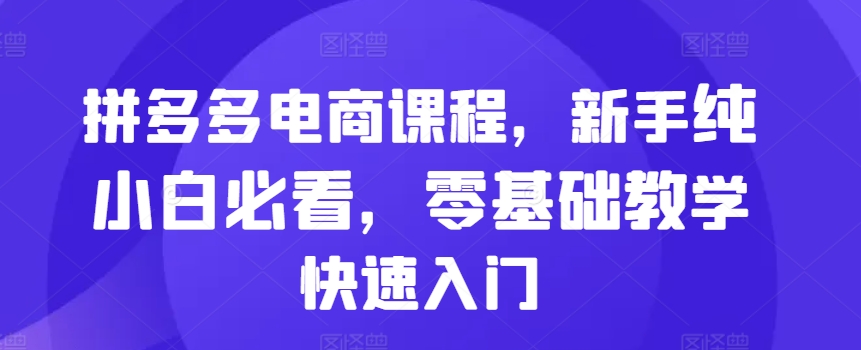 拼多多电商课程，新手纯小白必看，零基础教学快速入门-百货大全