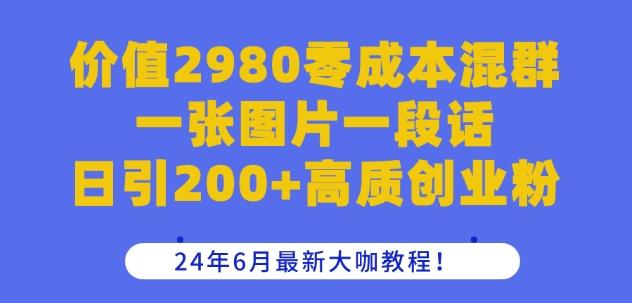 价值2980零成本混群一张图片一段话日引200+高质创业粉，24年6月最新大咖教程【揭秘】-百货大全