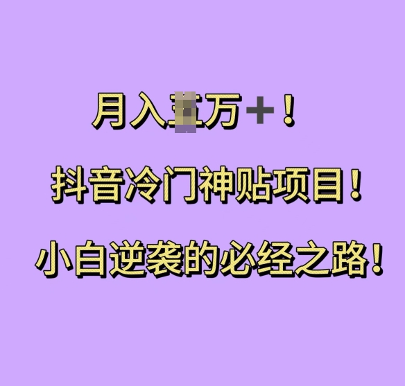 抖音冷门神贴项目，小白逆袭的必经之路，月入过W【揭秘】-百货大全