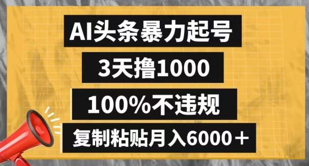 AI头条暴力起号，3天撸1000,100%不违规，复制粘贴月入6000＋【揭秘】-百货大全