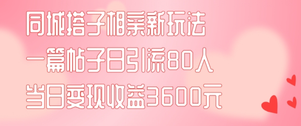 同城搭子相亲新玩法一篇帖子引流80人当日变现3600元(项目教程+实操教程)【揭秘】-百货大全