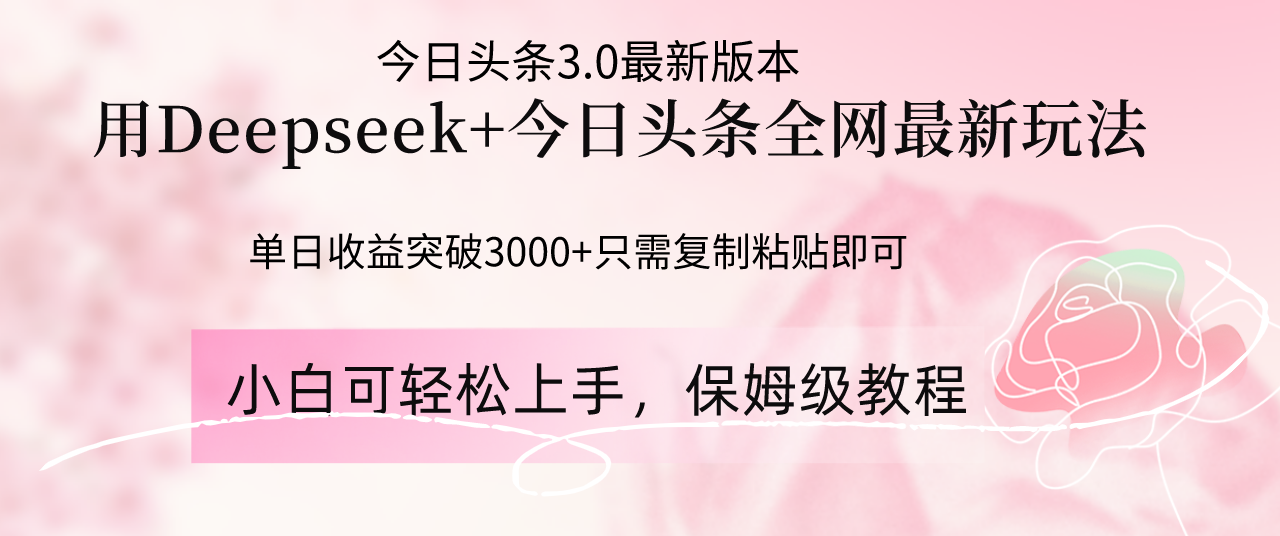 Deepseek结合今日头条全网最新玩法，单日收益突破3000+，只需要简单的...-百货大全