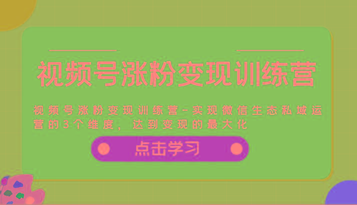 视频号涨粉变现训练营-实现微信生态私域运营的3个维度，达到变现的最大化-百货大全