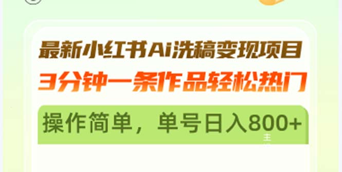 最新小红书Ai洗稿变现项目 3分钟一条作品轻松热门 操作简单，单号日入800+-百货大全