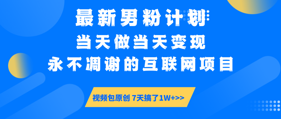 最新男粉计划6.0玩法，永不凋谢的互联网项目 当天做当天变现，视频包原...-百货大全
