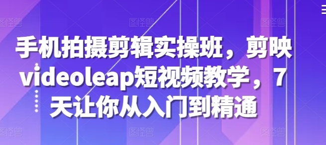 手机拍摄剪辑实操班，剪映videoleap短视频教学，7天让你从入门到精通-百货大全