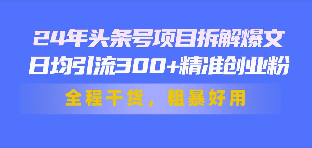 24年头条号项目拆解爆文，日均引流300+精准创业粉，全程干货，粗暴好用-百货大全