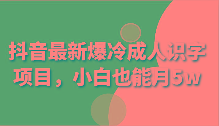 抖音最新爆冷成人识字项目，小白也能月5w-百货大全