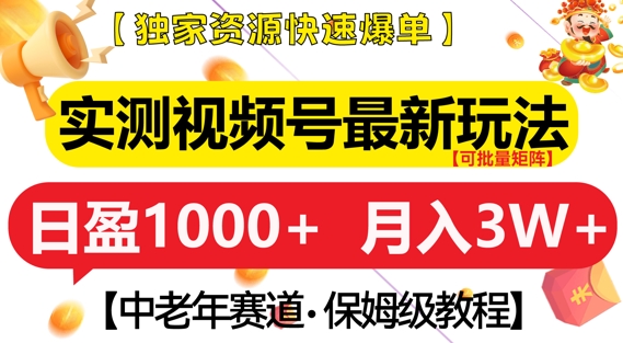 实测视频号最新玩法，中老年赛道，独家资源，月入过W+【揭秘】-百货大全