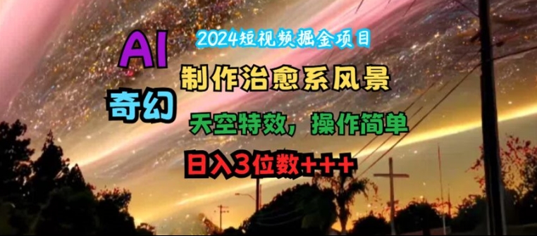 2024短视频掘金项目，AI制作治愈系风景，奇幻天空特效，操作简单，日入3位数【揭秘】-百货大全