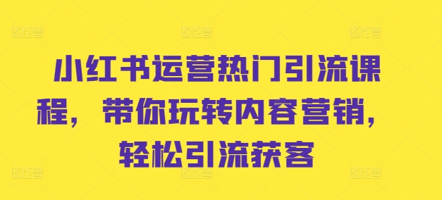 小红书运营热门引流课程，带你玩转内容营销，轻松引流获客-百货大全