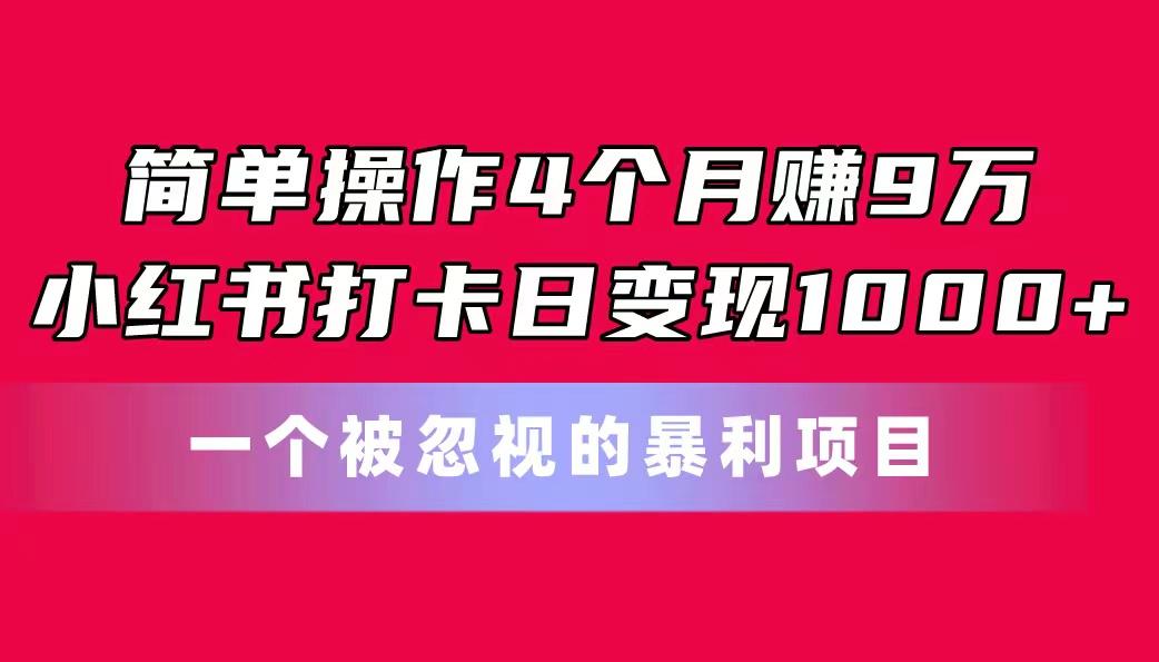 简单操作4个月赚9万！小红书打卡日变现1000+！一个被忽视的暴力项目-百货大全