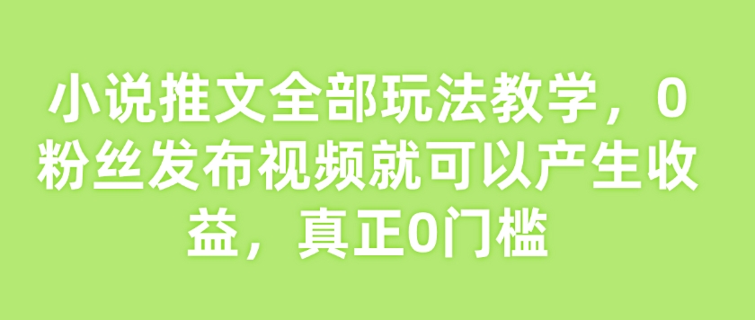 小说推文全部玩法教学，0粉丝发布视频就可以产生收益，真正0门槛-百货大全