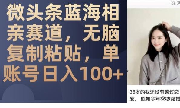 微头条蓝海相亲赛道，无脑复制粘贴，单账号日入100+-百货大全