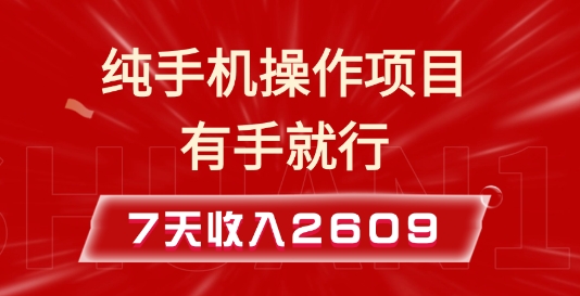 纯手机操作的小项目，有手就能做，7天收入2609+实操教程【揭秘】-百货大全