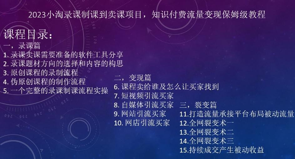 2023小淘录课制课到卖课项目，知识付费流量变现保姆级教程-百货大全