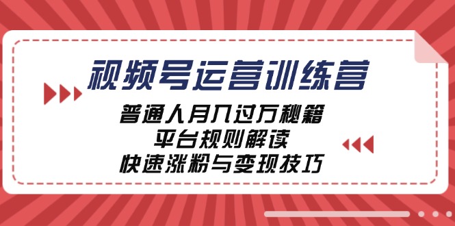 视频号运营训练营：普通人月入过万秘籍，平台规则解读，快速涨粉与变现-百货大全